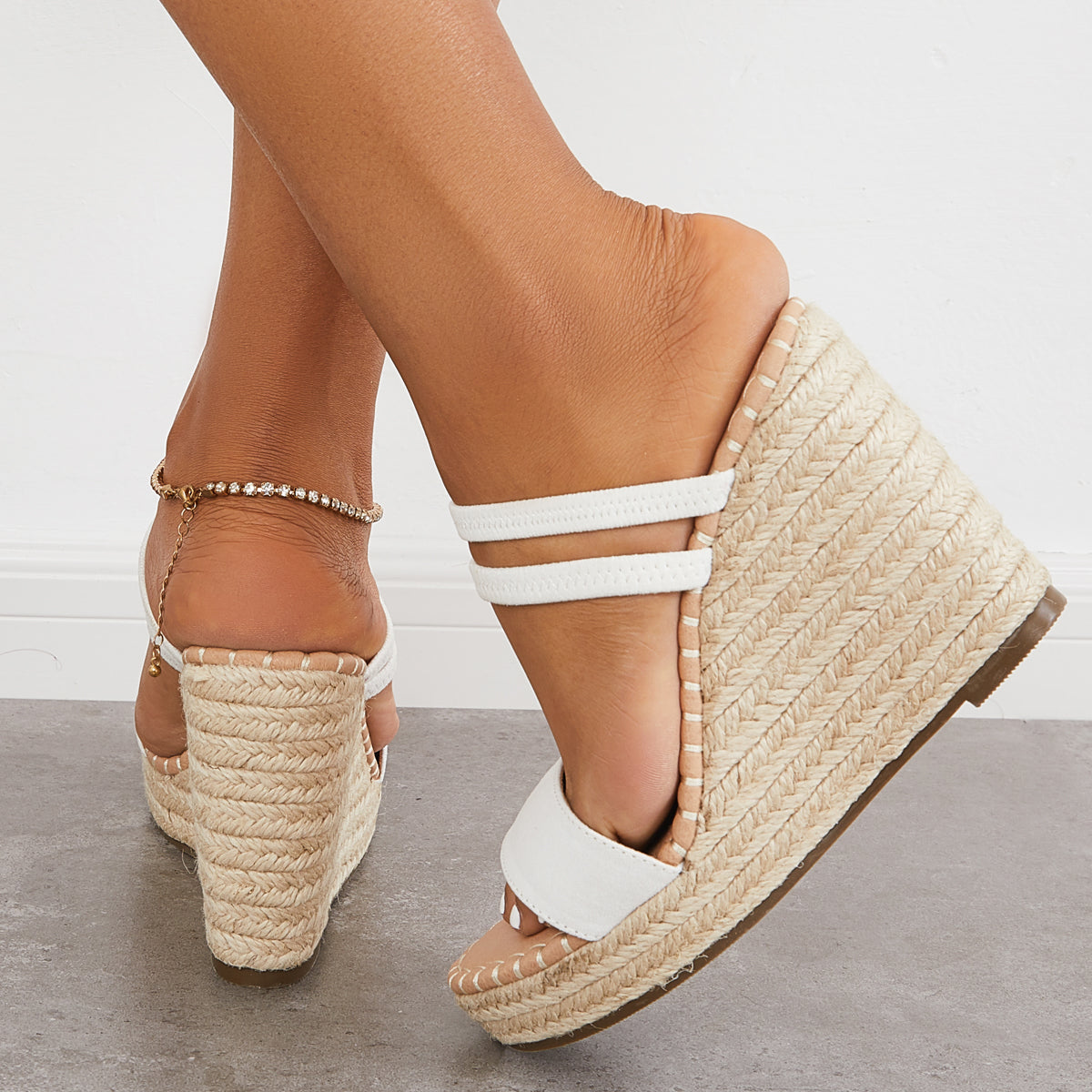 Suisecloths Open Toe Platform Espadrille Wedges Slip on Sandals