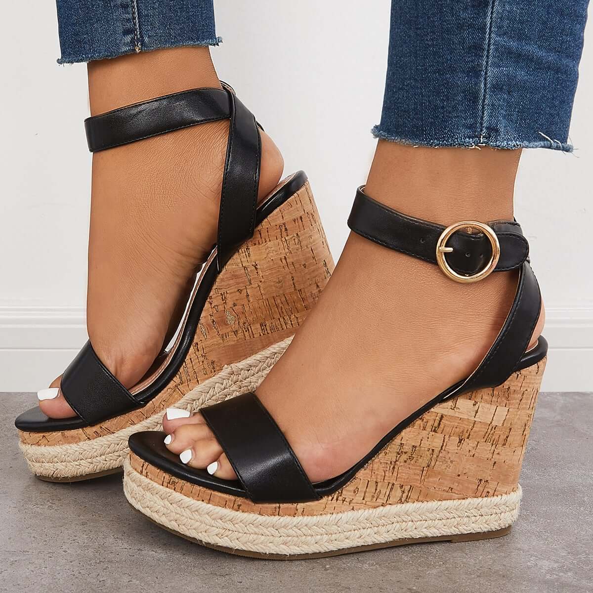 Suisecloths Open Toe Platform Slingback Wedge Ankle Strap Sandals