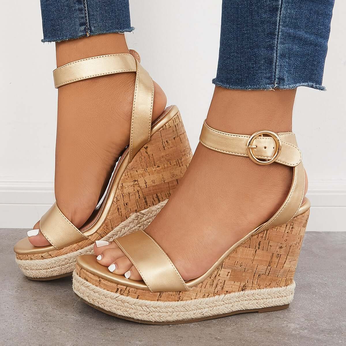 Suisecloths Open Toe Platform Slingback Wedge Ankle Strap Sandals