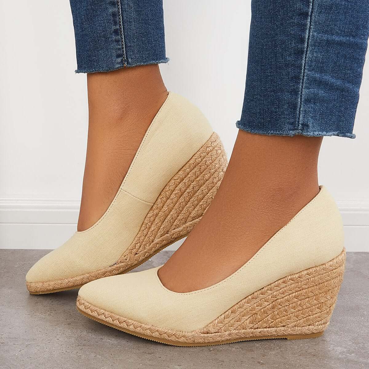 Suisecloths Platform Espadrilles Wedge Sandals Closed Toe Slip on Pumps