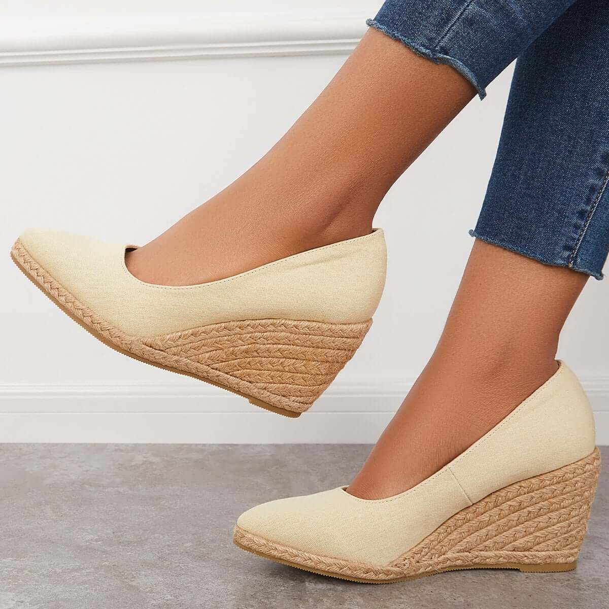 Suisecloths Platform Espadrilles Wedge Sandals Closed Toe Slip on Pumps