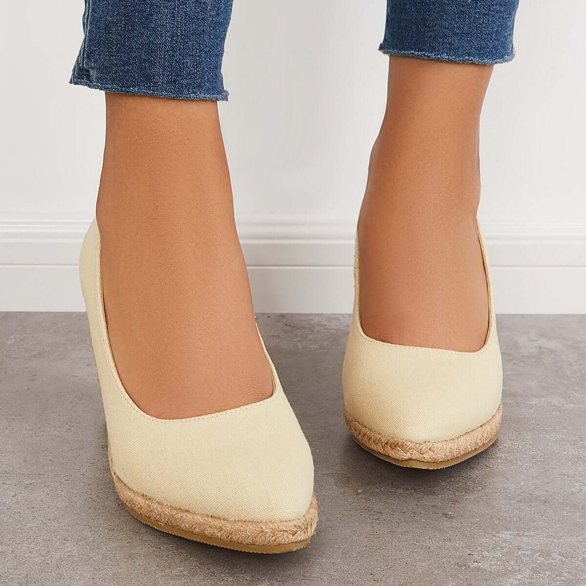 Suisecloths Platform Espadrilles Wedge Sandals Closed Toe Slip on Pumps