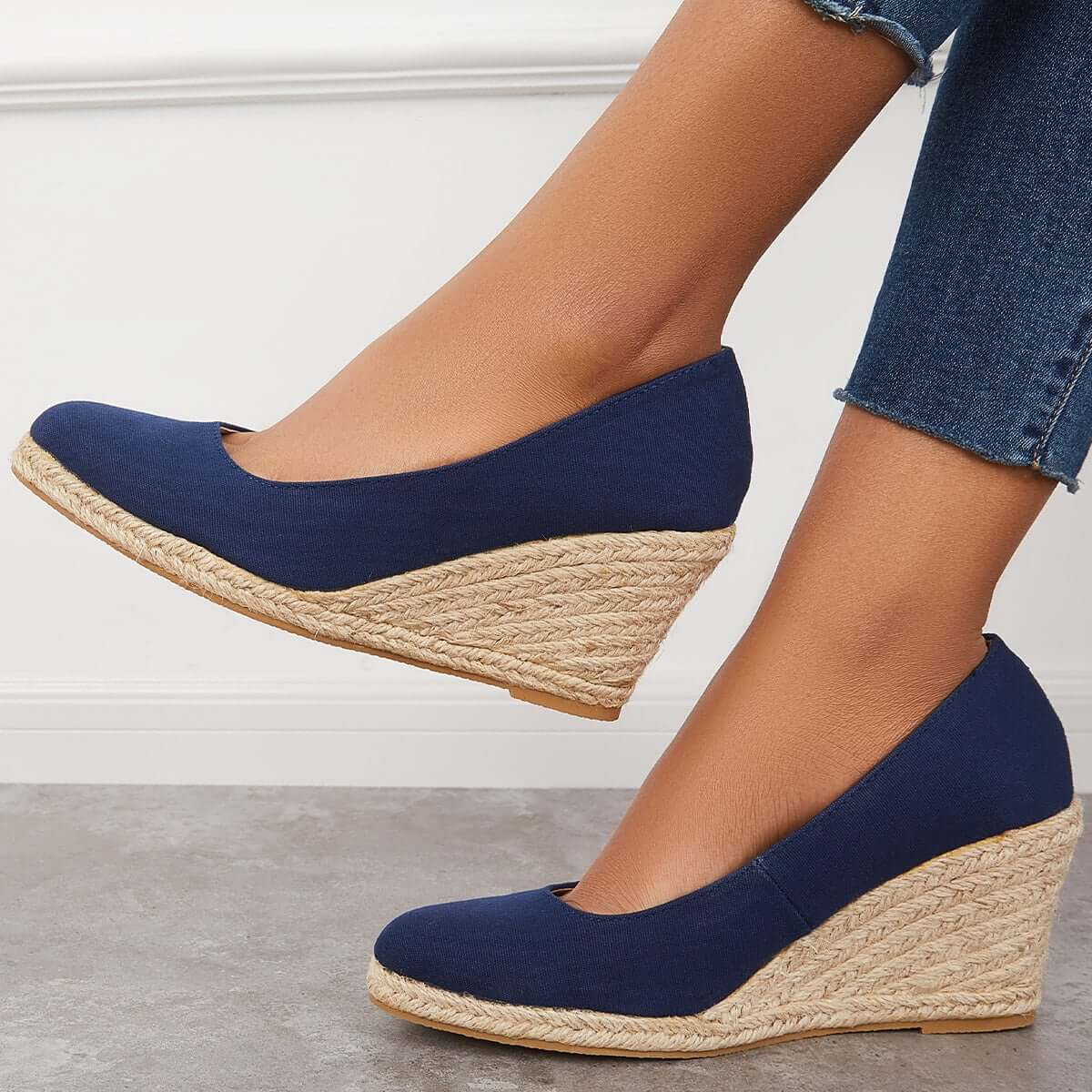 Suisecloths Platform Espadrilles Wedge Sandals Closed Toe Slip on Pumps