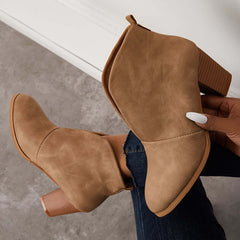 Suisecloths Retro Western V Cut Ankle Boots Slip On Chunky Stacked Heel Booties