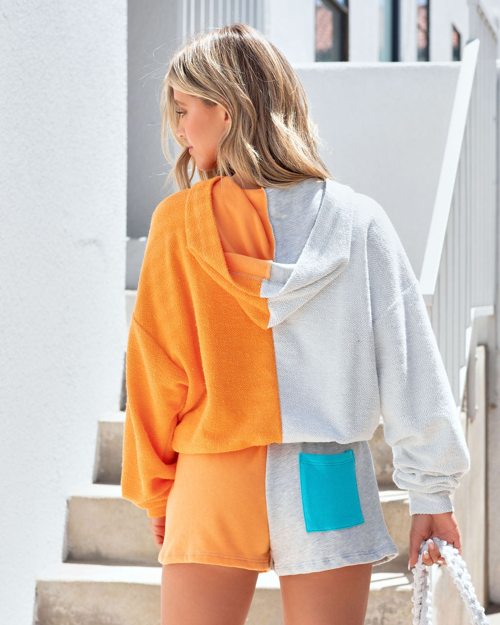 Summer Gal Cotton Hooded Pullover - Orange Grey Combo