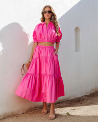 Sunny Meadow Tiered Midi Skirt - Hot Pink