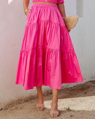 Sunny Meadow Tiered Midi Skirt - Hot Pink