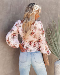 Sure Thing Floral Balloon Sleeve Twist Blouse - Cream