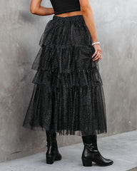 Swan Lake Tiered Shimmer Tulle Midi Skirt - Black