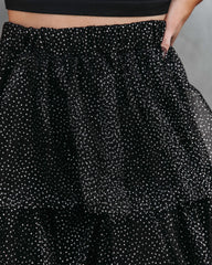 Swan Lake Tiered Shimmer Tulle Midi Skirt - Black