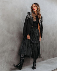 Swan Lake Tiered Shimmer Tulle Midi Skirt - Black