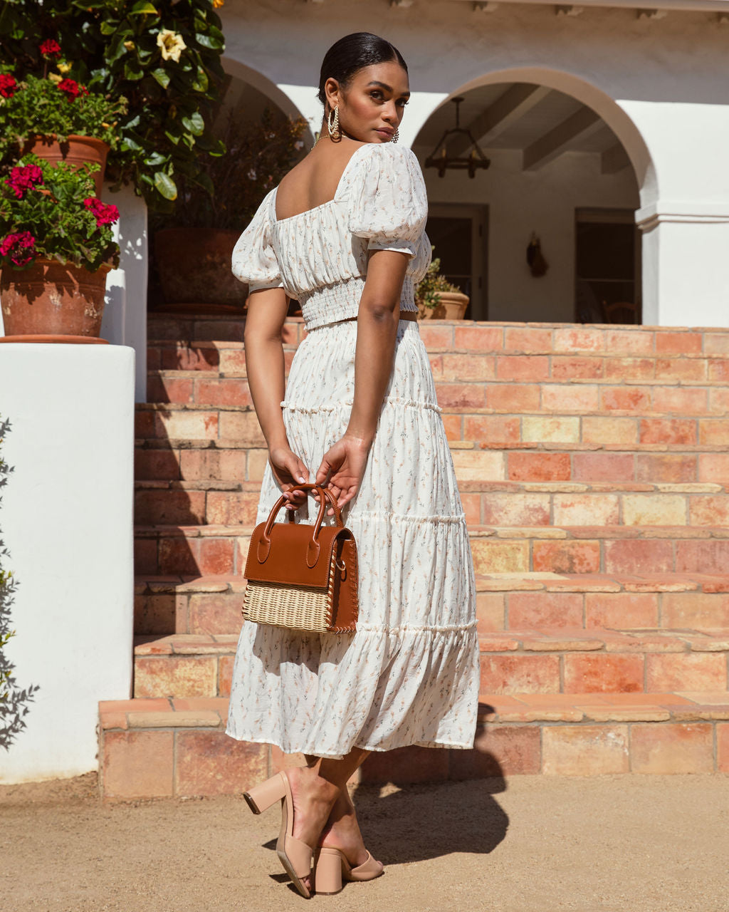 Sweet Life Floral Tiered Midi Skirt - Cream