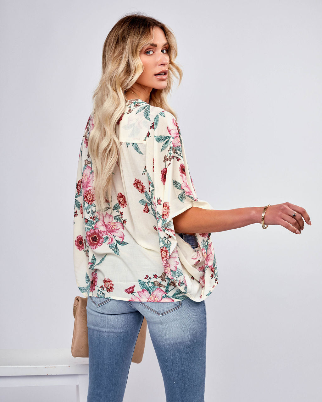 Sycamore Floral Button Down Kimono Top - Ivory