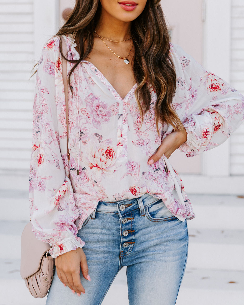 Symbolize Love Printed Ruffle Blouse