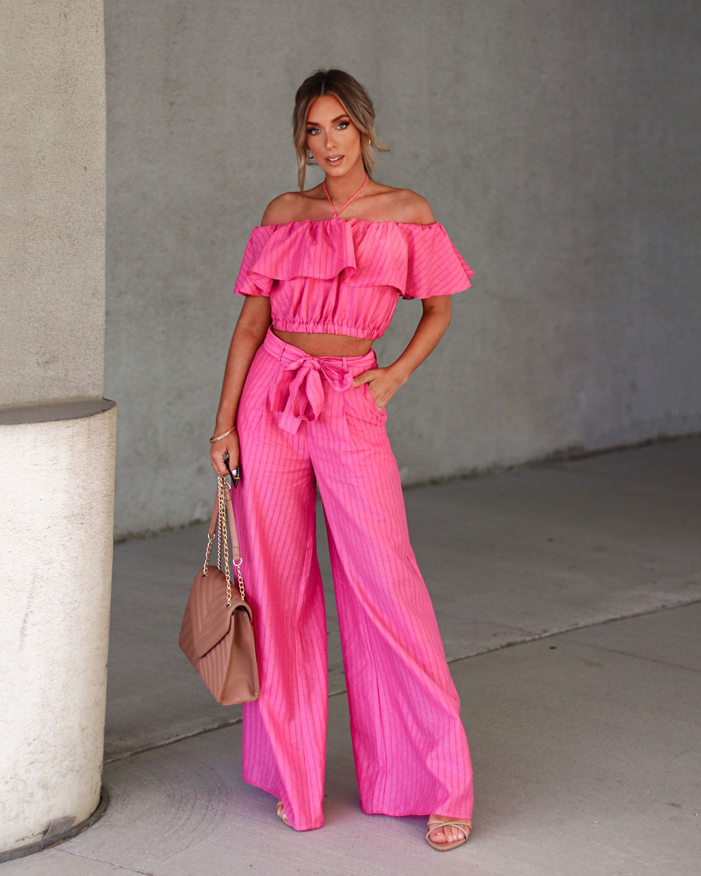 Taiba Pocketed Wide Leg Pants - Rose