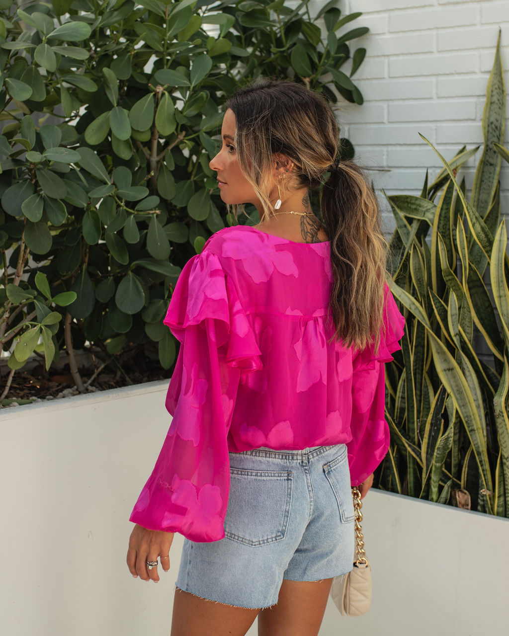 Tailynn Floral Ruffle Bodysuit - Hot Pink