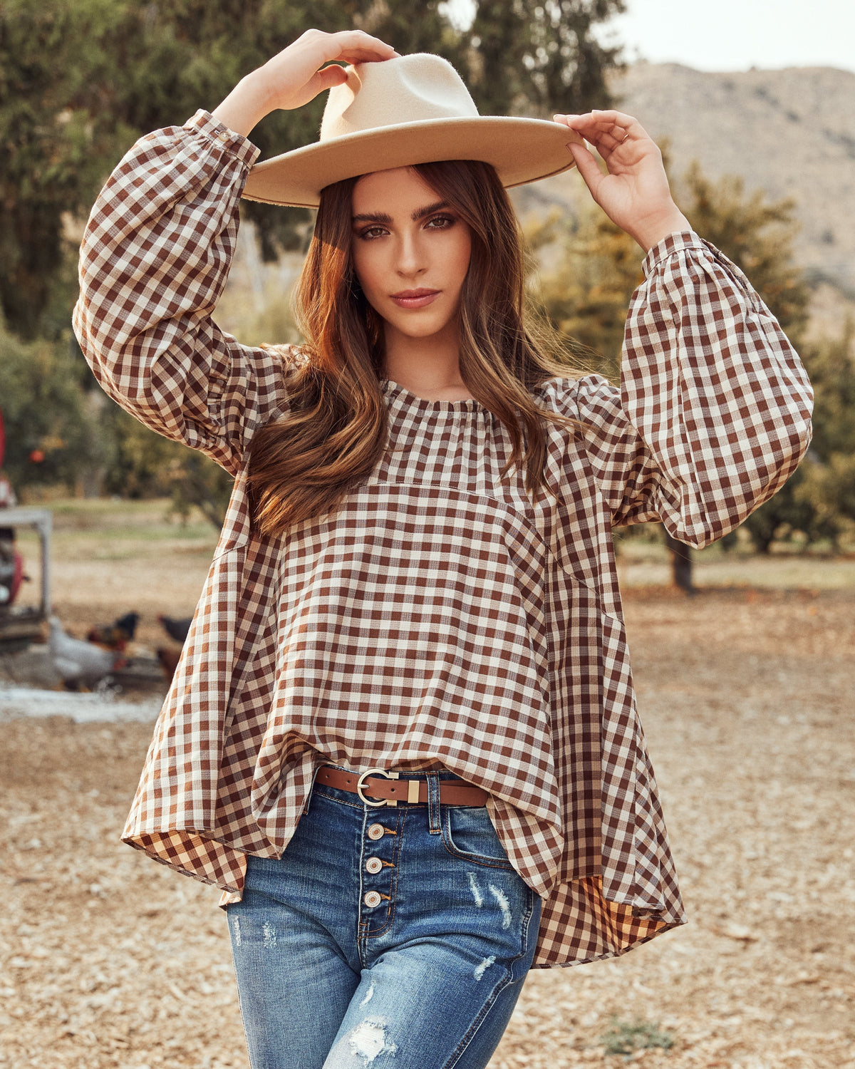 Tensey Checkered Babydoll Blouse