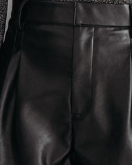 Think Like A Boss Pocketed Faux Leather Shorts - Black