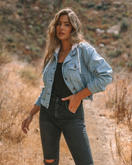 Throw It On Hooded Crop Denim Jacket