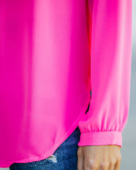 To The Fullest Split Neck Blouse - Hot Pink