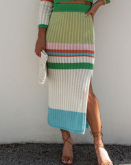 Encanto Cotton Knit Striped Midi Skirt