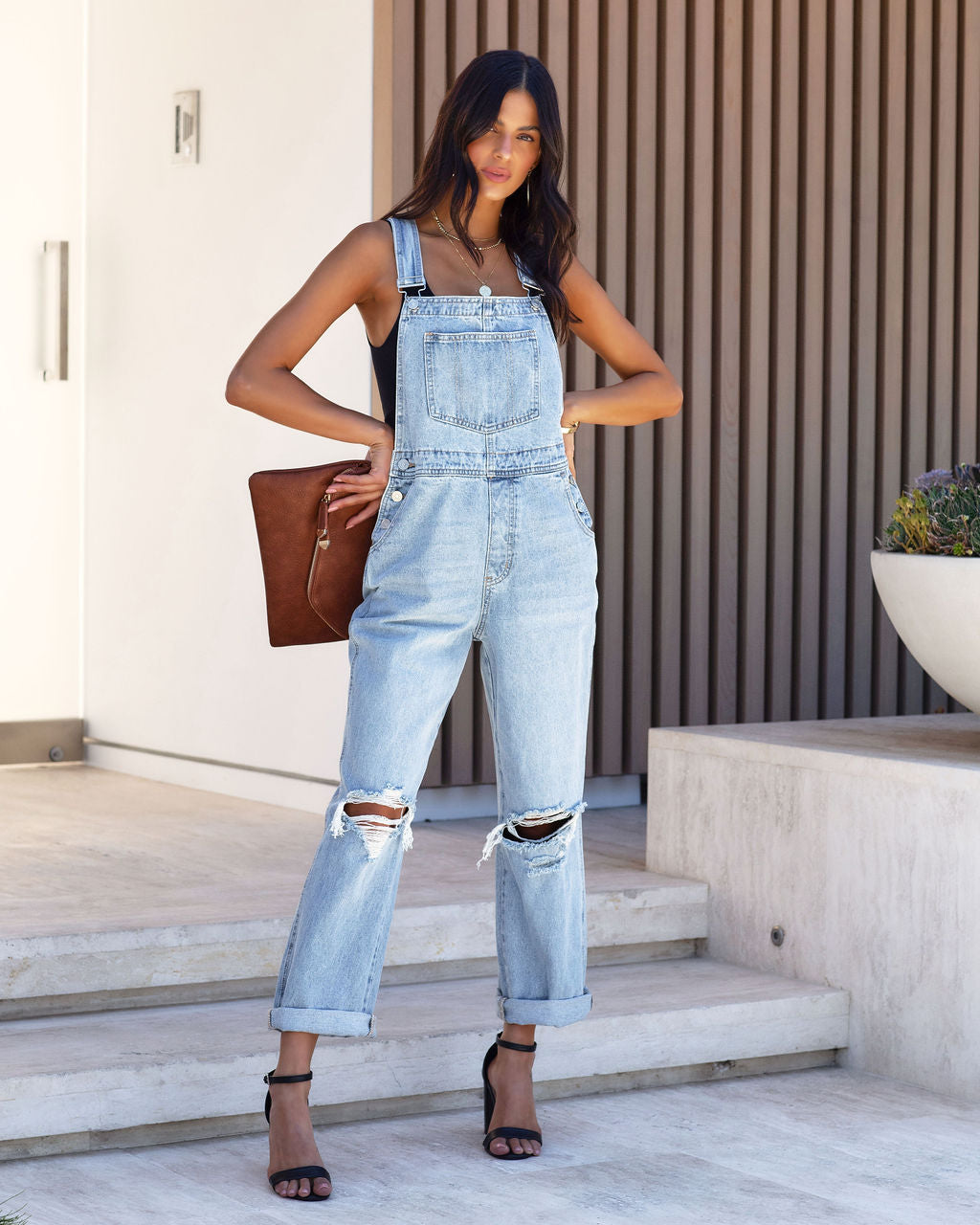 Vayda Distressed Denim Overalls