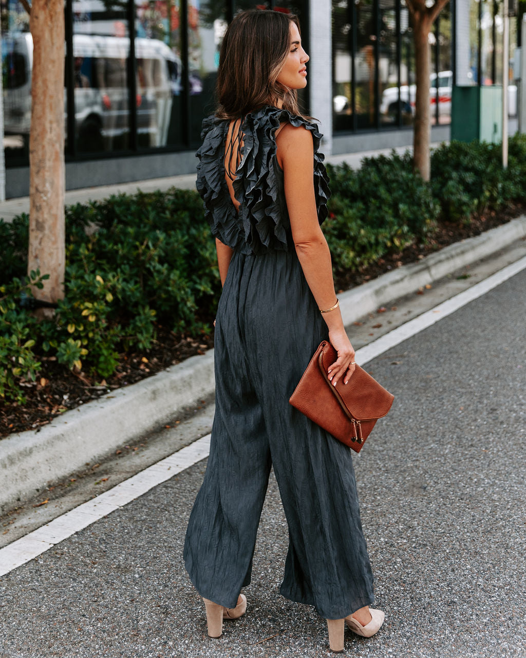 Veronica Ruffle Jumpsuit - Charcoal