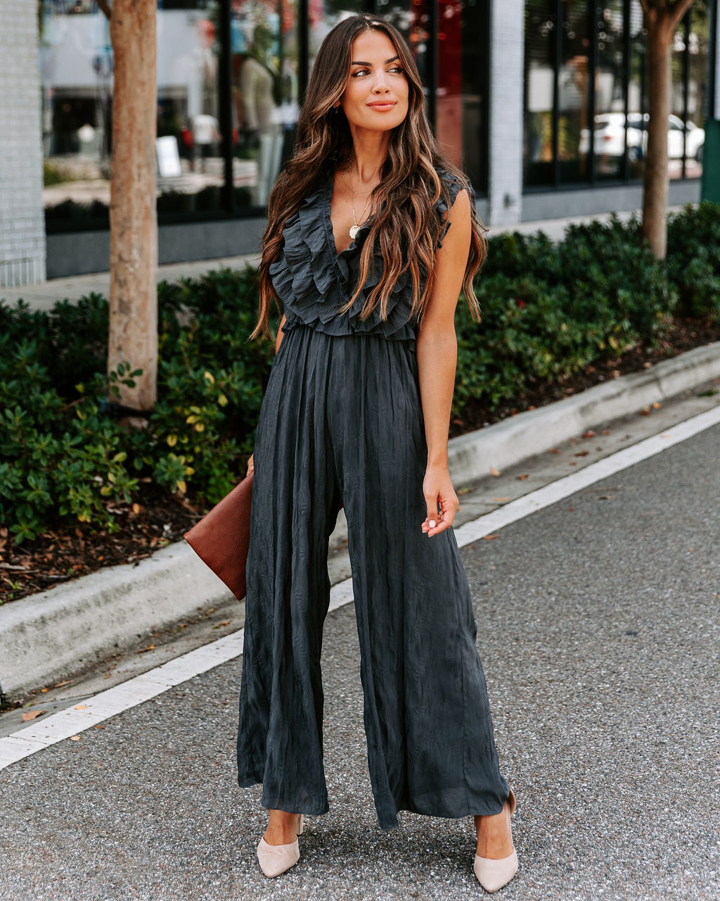 Veronica Ruffle Jumpsuit - Charcoal