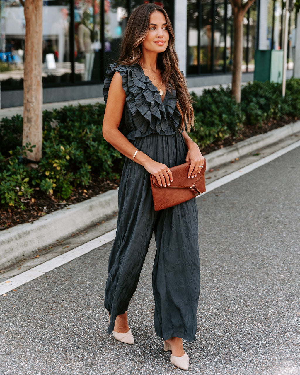 Veronica Ruffle Jumpsuit - Charcoal