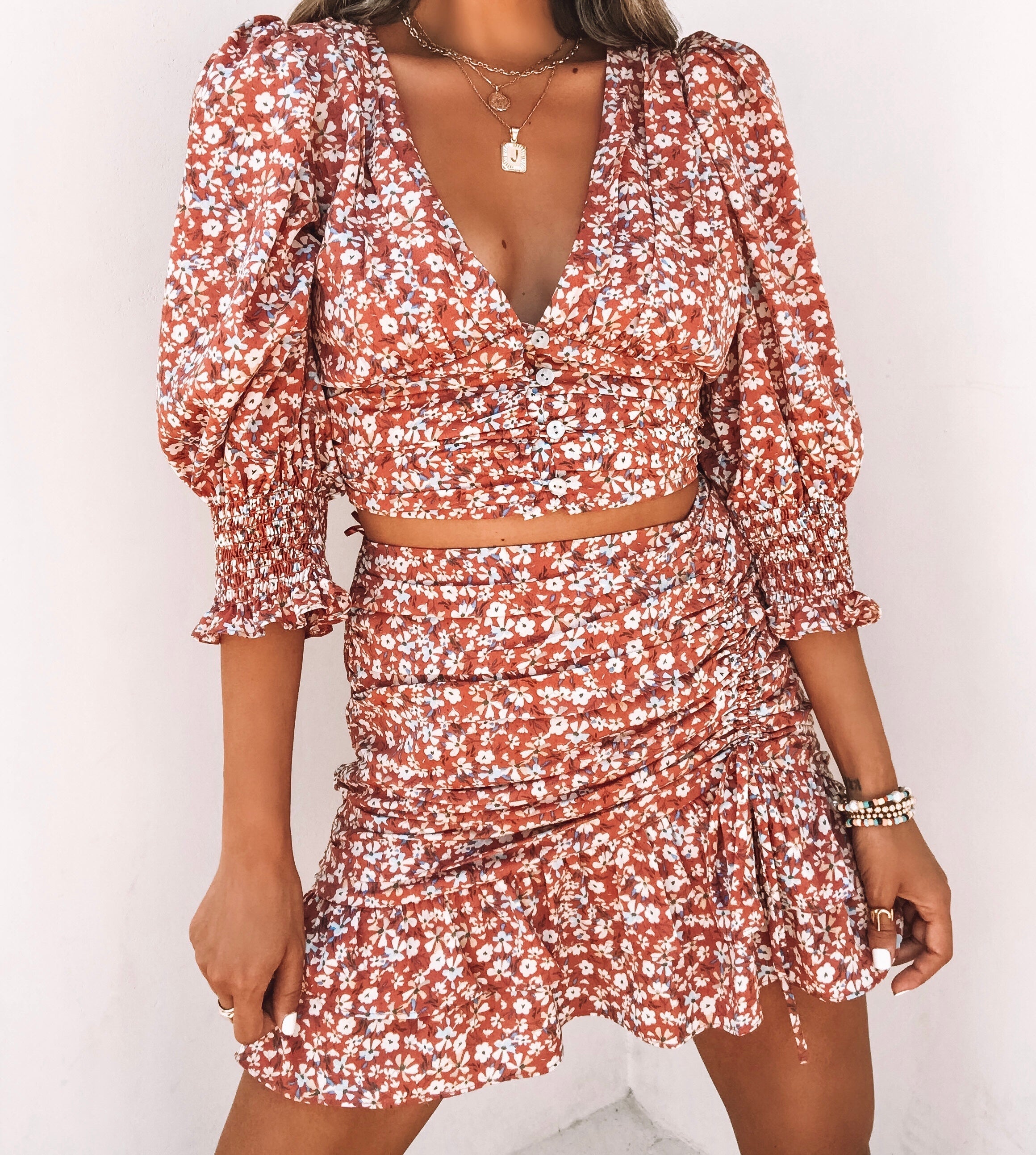 Maliyah Floral Smocked Ruched Mini Skirt