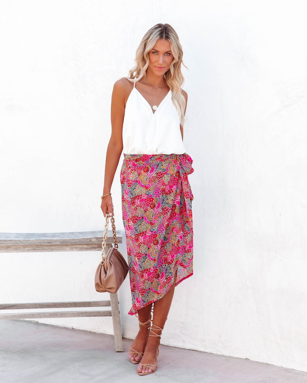 Villa For The Summer Floral Wrap Midi Skirt