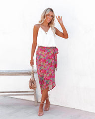 Villa For The Summer Floral Wrap Midi Skirt