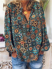 Vintage Print Long-sleeved Lapel Shirt