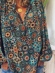Vintage Print Long-sleeved Lapel Shirt