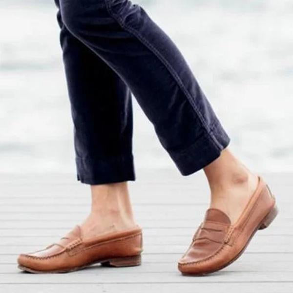 Vintage Slip On Loafers Low Heel Pu Leather Loafers