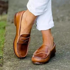 Vintage Slip On Loafers Low Heel Pu Leather Loafers