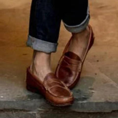 Vintage Slip On Loafers Low Heel Pu Leather Loafers