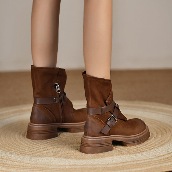 Vintage Western Belt Buckle Ankle Booties