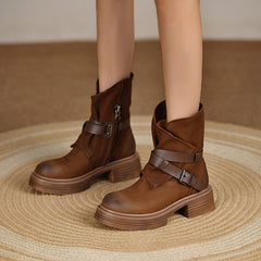Vintage Western Belt Buckle Ankle Booties