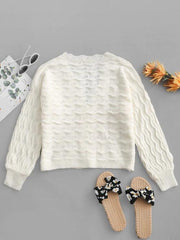 Wave Pointelle Knit Drop Shoulder Plunge Cardigan