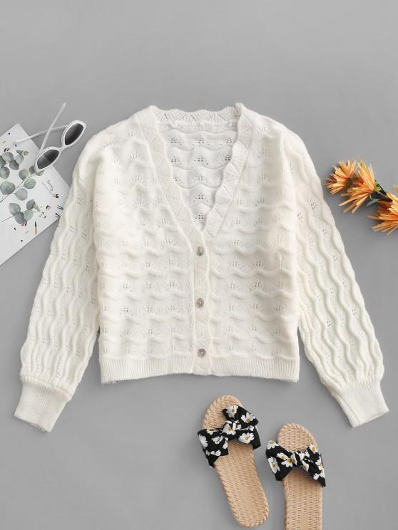 Wave Pointelle Knit Drop Shoulder Plunge Cardigan