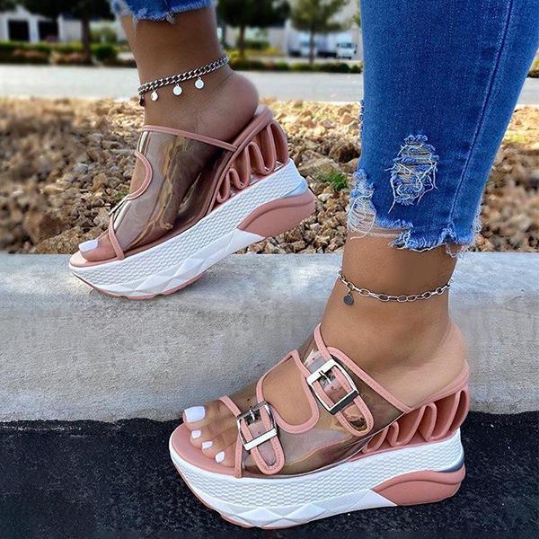 Wedge Heel Buckle Straps Sandals