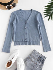 Wide Ribbed Stepped Hem Cardigan