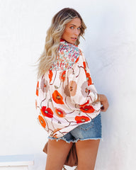 Wilhelmina Satin Mix Print Button Down Blouse