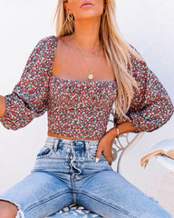 Wili Floral Puff Sleeve Bustier Crop Top