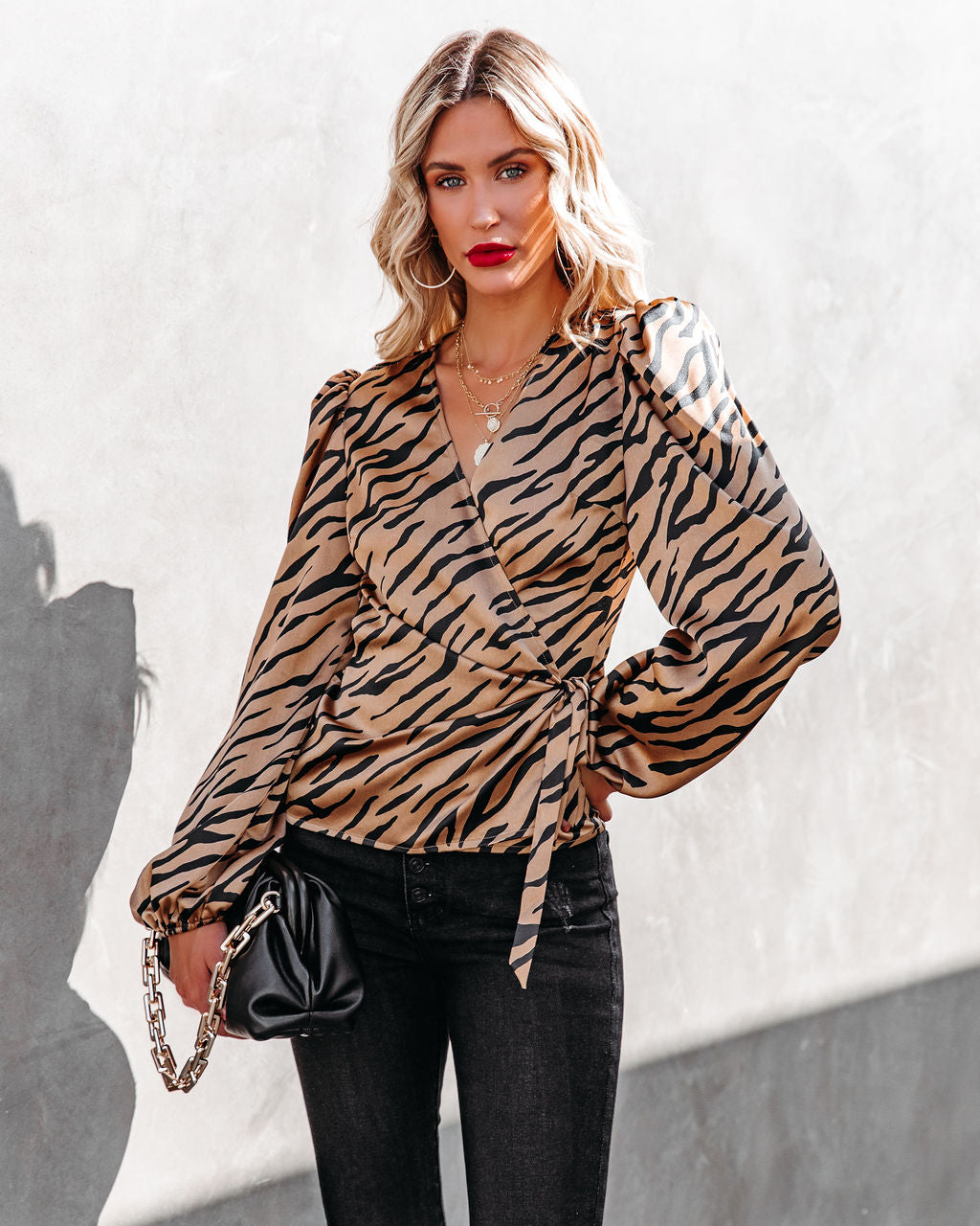 Woodcrest Printed Satin Wrap Blouse