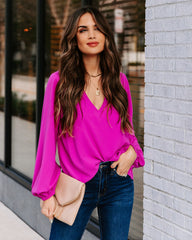 Work Life Balance V-Neck Blouse - Orchid