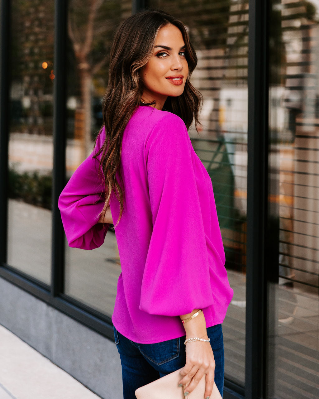 Work Life Balance V-Neck Blouse - Orchid