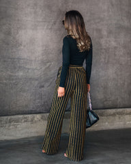 Wynona Pocketed Stripe Metallic Pants - Black/Gold