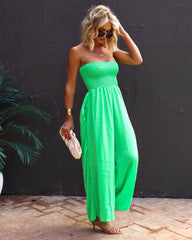 Wynwood Smocked Strapless Pocketed Jumpsuit - Green